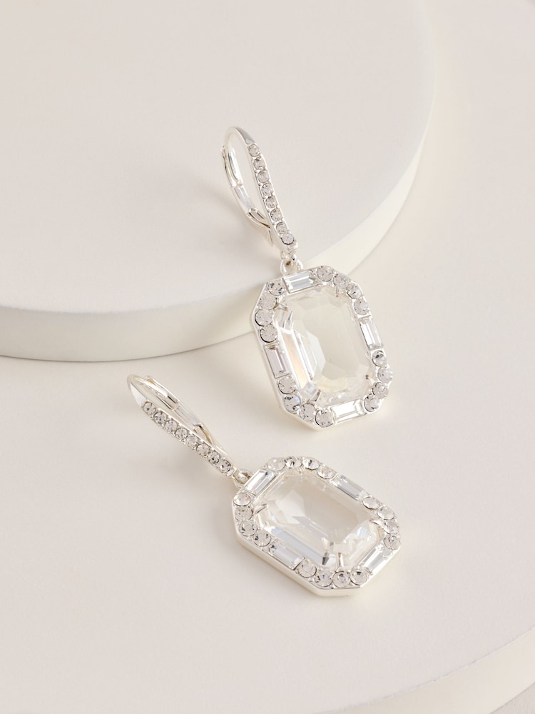 Lauren Ralph Lauren Pearson Silver Tone and Clear Crystal Drop Earrings - Image 1 of 2