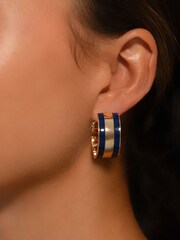 Lauren Ralph Lauren Gold Tone Navy 25mm Wide Hoop Earrings - Image 2 of 2