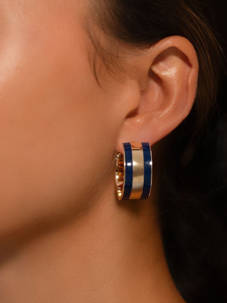Lauren Ralph Lauren Gold Tone Navy 25mm Wide Hoop Earrings - Image 2 of 2 Lauren Ralph Lauren Gold Tone Navy 25mm Wide Hoop Earrings - Image 2 of 2