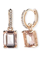 Lauren Ralph Lauren Gold Tone Vale Vintage Rose Crystal Huggie Drop Earrings - Image 1 of 2
