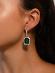 Lauren Ralph Lauren Silver Tone Pearson Rhodium & Emerald Crystal Drop Earrings - Image 1 of 4