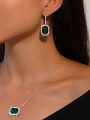 Lauren Ralph Lauren Silver Tone Pearson Rhodium & Emerald Crystal Drop Earrings - Image 2 of 4