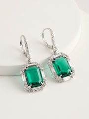 Lauren Ralph Lauren Silver Tone Pearson Rhodium & Emerald Crystal Drop Earrings - Image 3 of 4