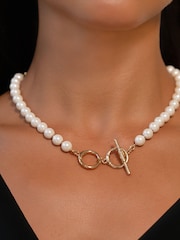 Lauren Ralph Lauren Gold Tone Elisabetta 16in Faux Pearl Pavé Collar Necklace - Image 1 of 4