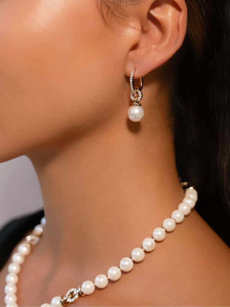 Lauren Ralph Lauren Gold Tone Elisabetta 16in Faux Pearl Pavé Collar Necklace - Image 2 of 4
