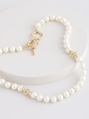 Lauren Ralph Lauren Gold Tone Elisabetta 16in Faux Pearl Pavé Collar Necklace - Image 4 of 4