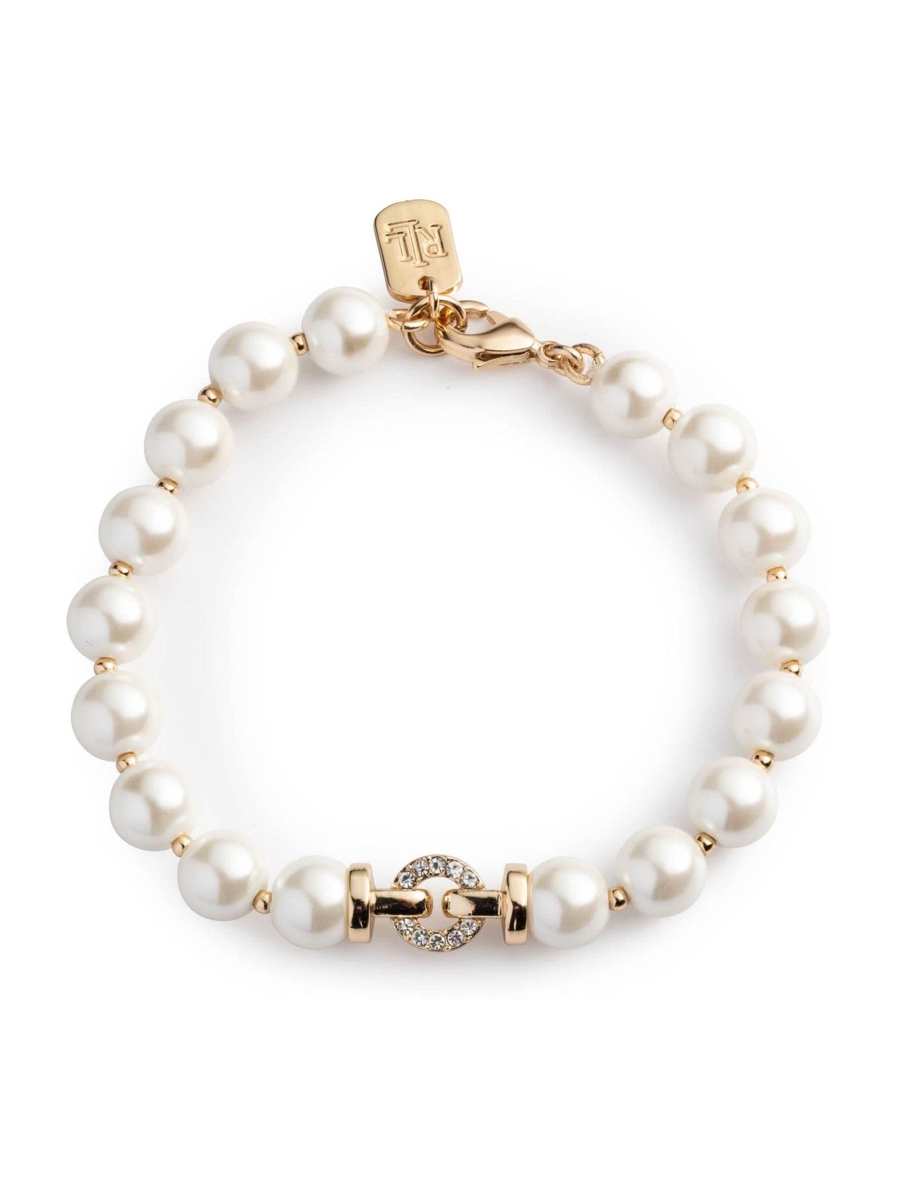 アクセサリー Ralph Lauren bracelet pearl 925 Lauren Ralph Lauren Gold Tone White Pearl Crystal Pave Flex