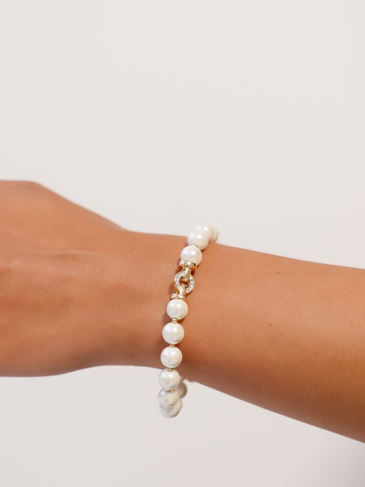 Lauren Ralph Lauren Gold Tone Elisabetta 7.25in Faux Pearl Flex Bracelet - Image 2 of 3