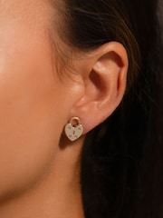 Lauren Ralph Lauren goudkleurige oorbellen met hartvormig slot en vallei-roze - Image 2 of 2