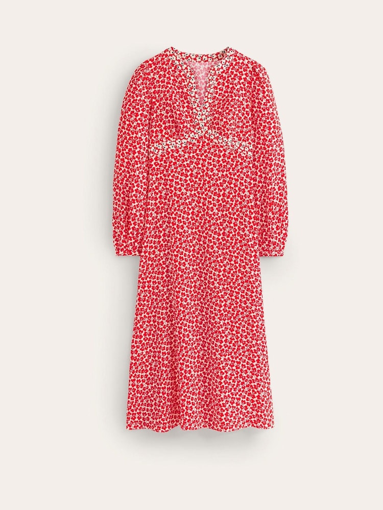Boden Red Imelda Border Print Midi Dress - Image 4 of 4