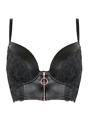 Pour Moi Black Onyx Zip Front Fastening Padded Longline Bra - Image 3 of 4