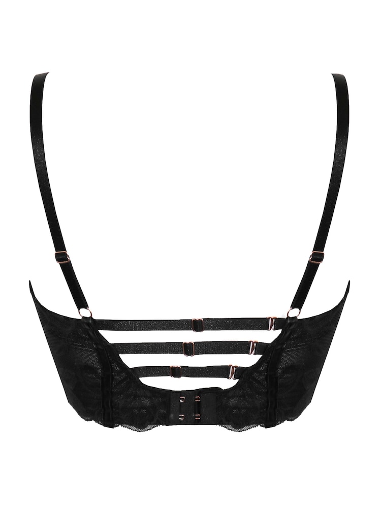 Pour Moi Black Onyx Zip Front Fastening Padded Longline Bra - Image 4 of 4
