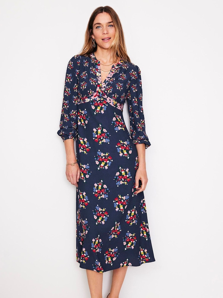 Boden Blue Imelda Border Print Midi Dress - Image 1 of 5