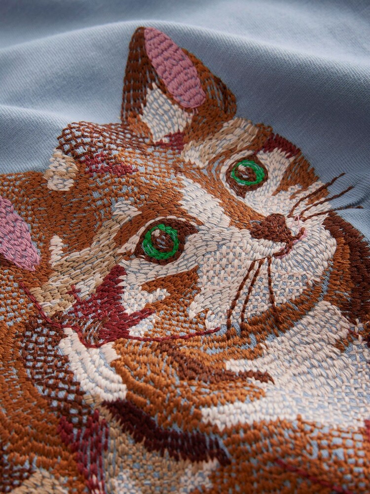 Boden Blue 100% Cotton Cat Superstitch T-Shirt - Image 3 of 3