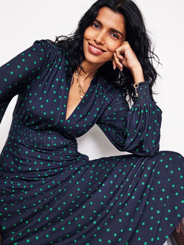 Boden Blue Dark Ivy Smocked Midi Dress - Image 2 of 5