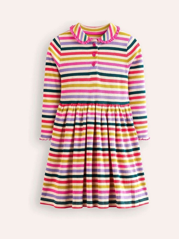 Boden Pink 100% Cotton Collared Rib Twirly Dress - Image 1 of 3 Boden Pink 100% Cotton Collared Rib Twirly Dress - Image 1 of 3
