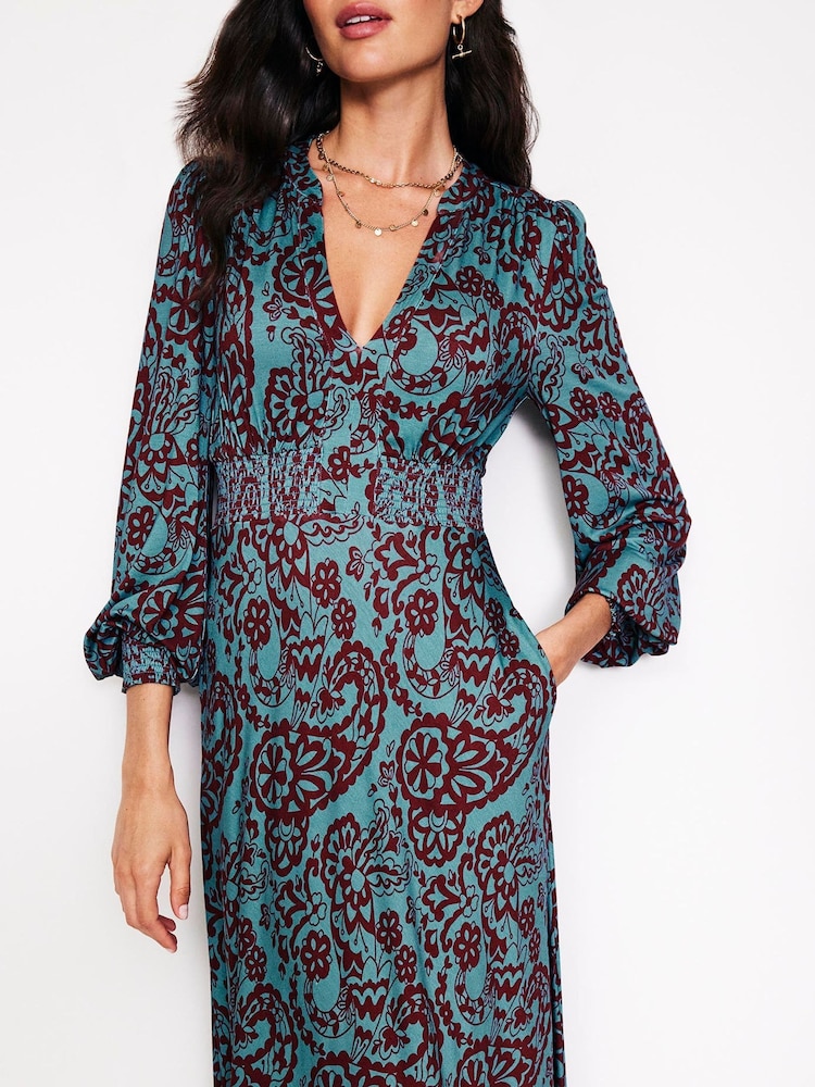 Boden Blue Ivy Smocked Midi Dress - Image 2 of 5