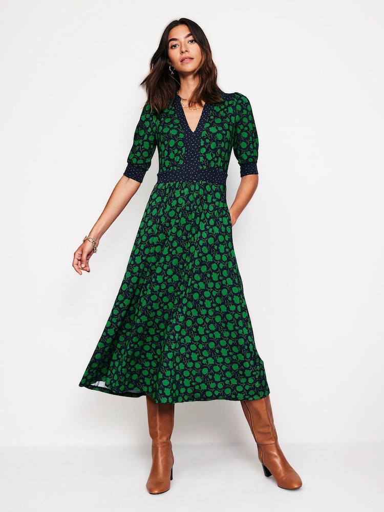 Boden Green Lily Hotched Jersey Midi Dress - Image 1 of 5