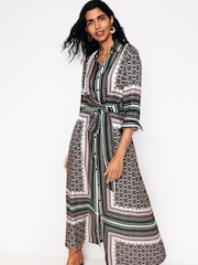 Boden Green Scarf Print Shirt Dress - Image 1 of 5