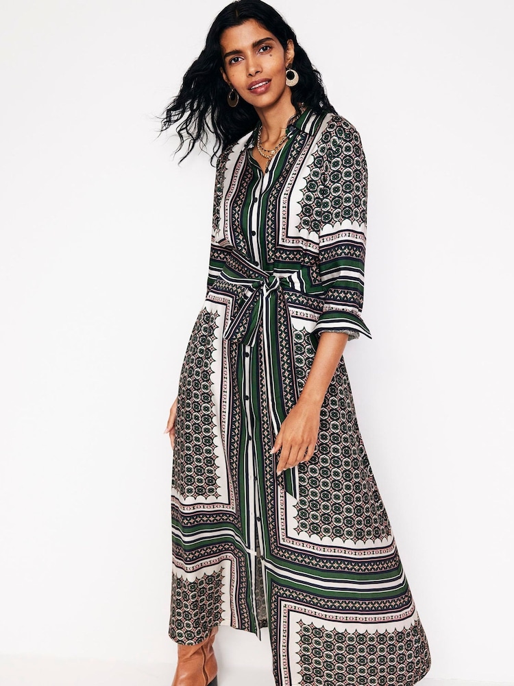 Boden Green Scarf Print Shirt Dress - Image 1 of 5