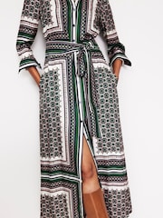 Boden Green Scarf Print Shirt Dress - Image 2 of 5