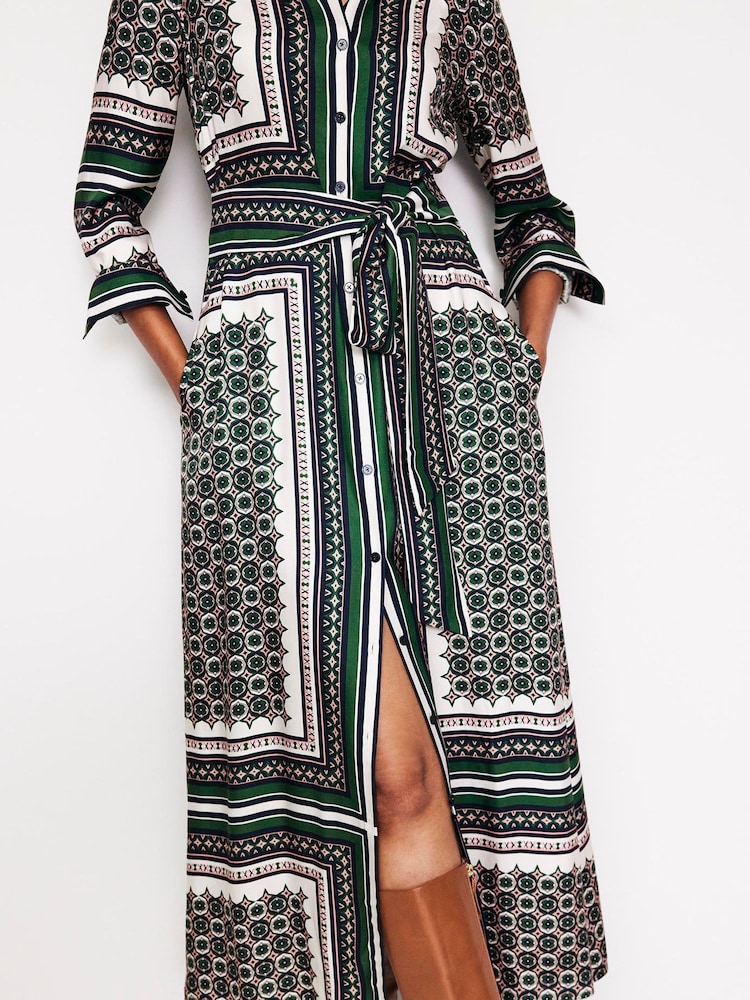 Boden Green Scarf Print Shirt Dress - Image 2 of 5