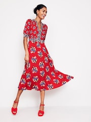 Boden Red Lily Hotched Jersey Midi Dress - Image 1 of 5