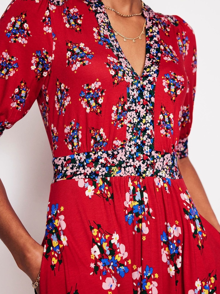 Boden Red Lily Hotched Jersey Midi Dress - Image 2 of 5