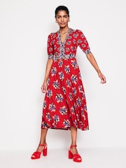 Boden Red Lily Hotched Jersey Midi Dress - Image 4 of 5
