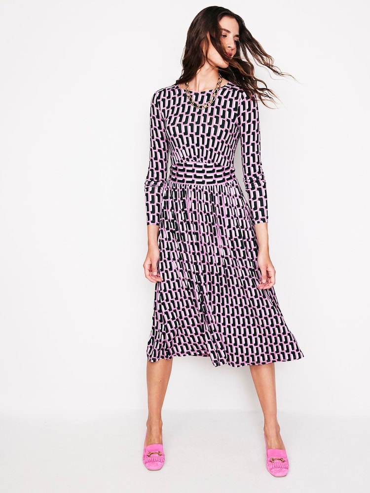 Boden Pink Thea Long Sleeve Jersey Dress - Image 1 of 5