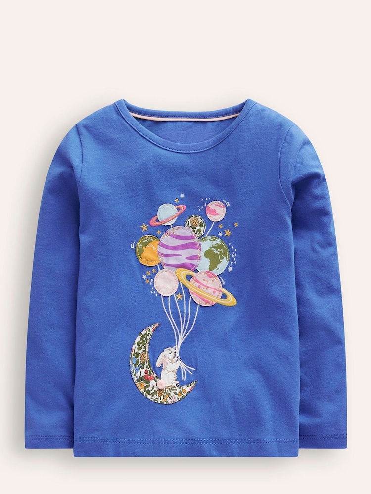 Boden Blue 100% Cotton Space Appliqué Long Sleeve Top - Image 1 of 3 Boden Blue 100% Cotton Space Appliqué Long Sleeve Top - Image 1 of 3