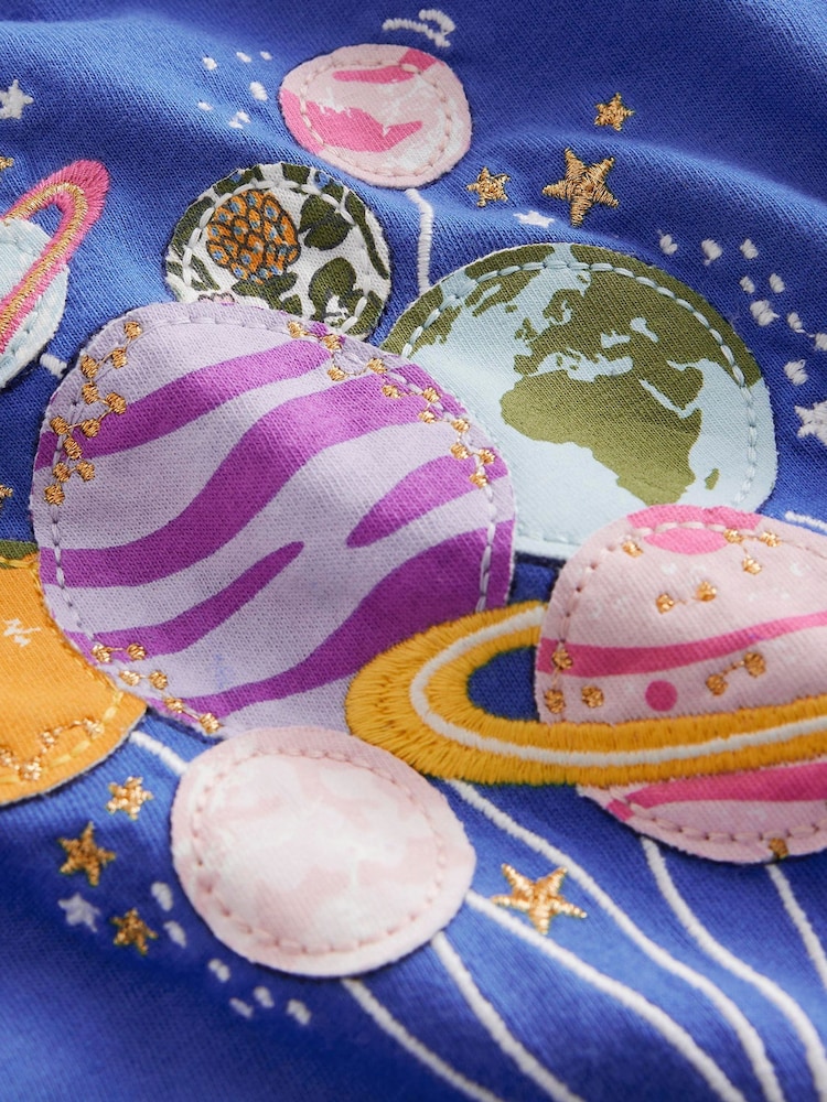 Boden Blue 100% Cotton Space Appliqué Long Sleeve Top - Image 3 of 3