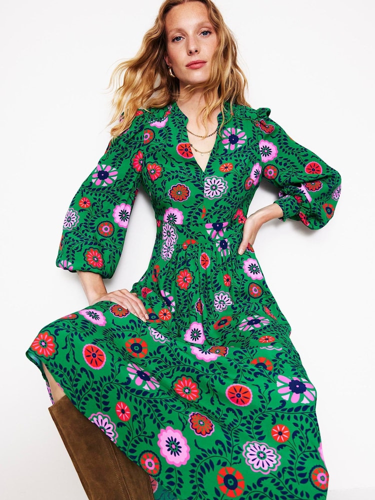 Boden Green Zoe Trim Detail Midi Dress - Image 1 of 5