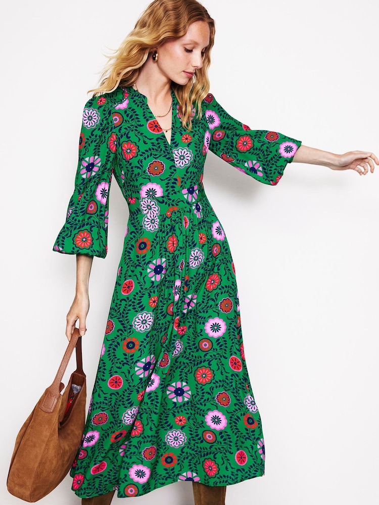 Boden Green Zoe Trim Detail Midi Dress - Image 2 of 5 Boden Green Zoe Trim Detail Midi Dress - Image 2 of 5
