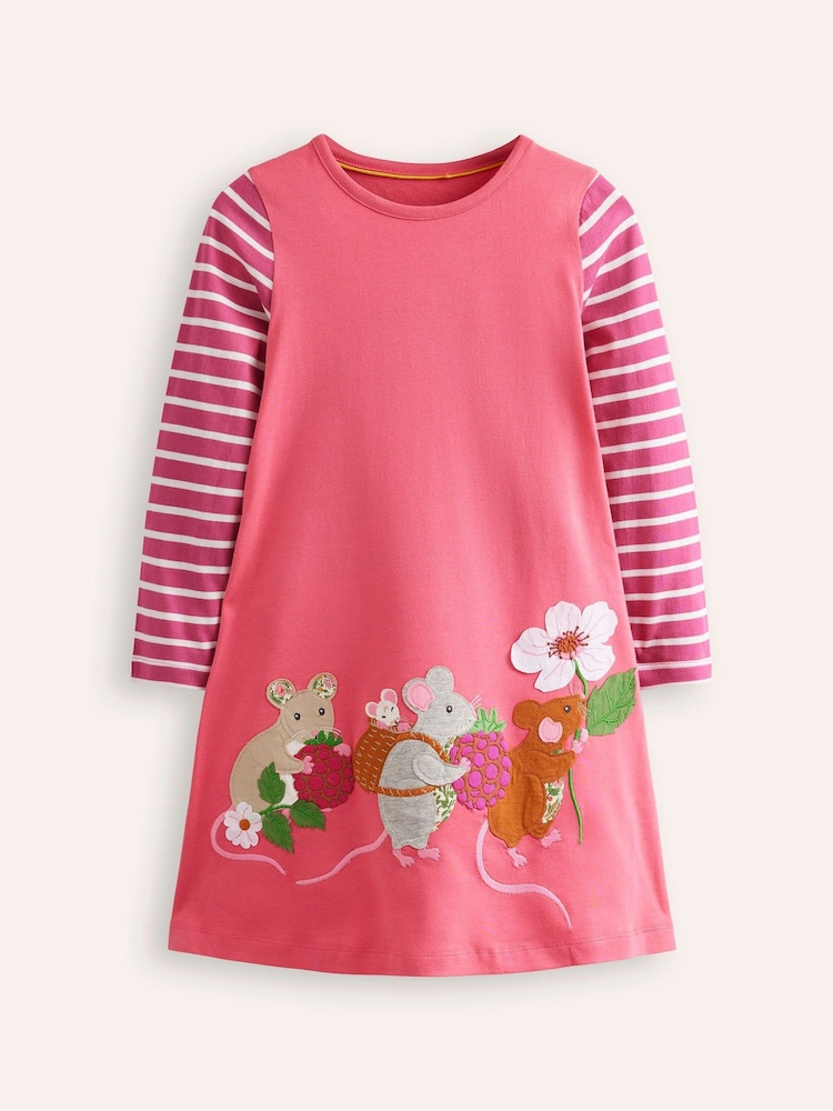 Boden Pink 100% Cotton Elsie Big Appliqué Dress - Image 1 of 3