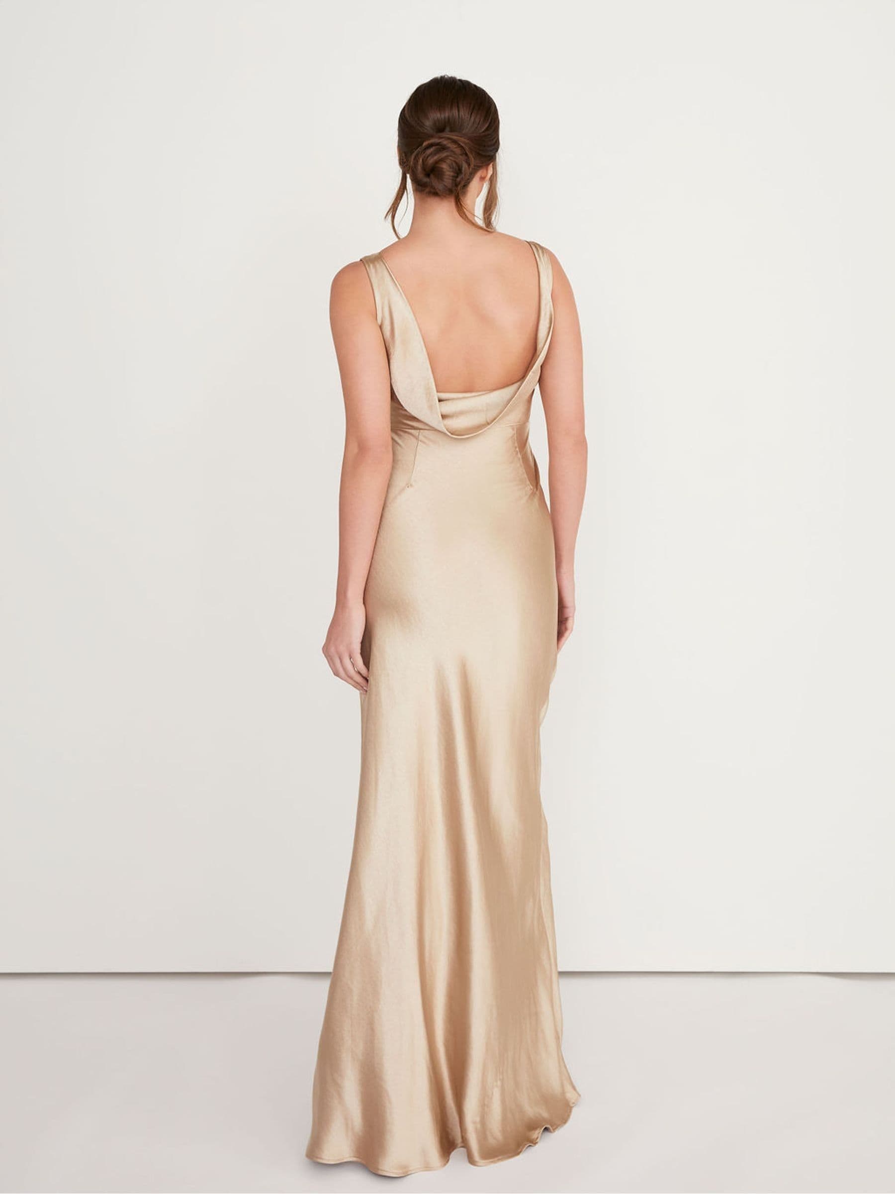 Champagne satin bridesmaid dress best sale