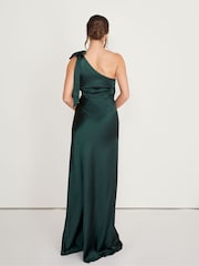 Six Stories Emerald Bow One Shoulder Satin Bridesmaid Dress - Image 2 of 6