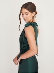 Six Stories Emerald Bow One Shoulder Satin Bridesmaid Dress - Image 3 of 6