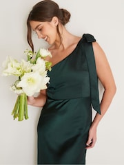 Six Stories Emerald Bow One Shoulder Satin Bridesmaid Dress - Image 4 of 6