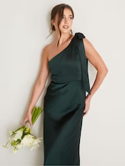 Six Stories Emerald Bow One Shoulder Satin Bridesmaid Dress - Image 5 of 6