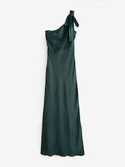 Six Stories Emerald Bow One Shoulder Satin Bridesmaid Dress - Image 6 of 6