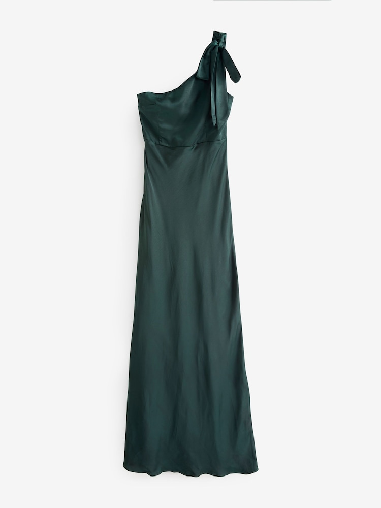 Six Stories Emerald Bow One Shoulder Satin Bridesmaid Dress - Image 6 of 6 Six Stories Emerald Bow One Shoulder Satin Bridesmaid Dress - Image 6 of 6