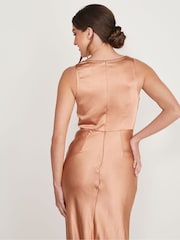 Six Stories Burnt Peach Cowl Front Satin Bridesmaid Dress - Image 5 of 5
