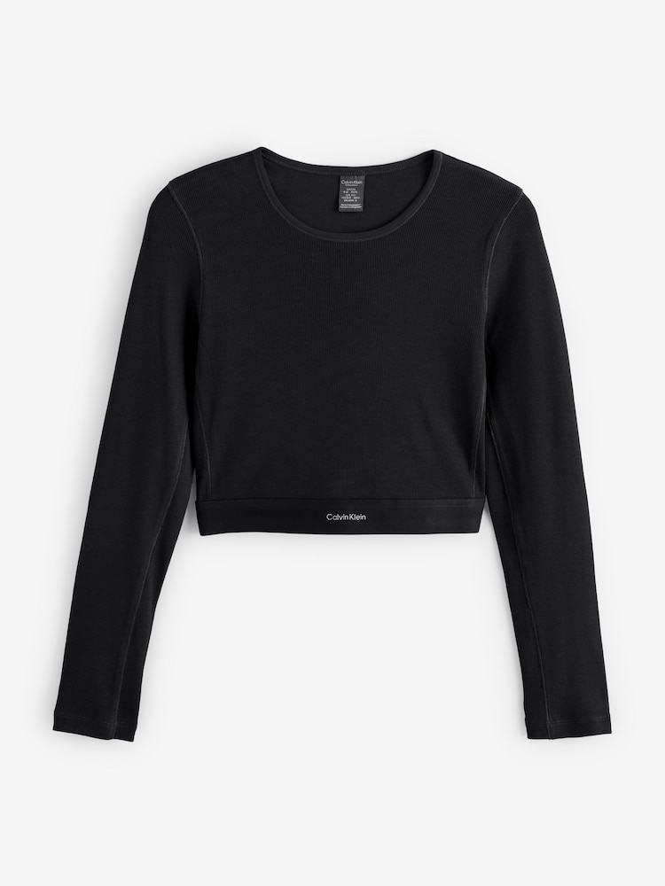 Calvin Klein Black Long Sleeved Cropped Crew Neck T-Shirt - Image 1 of 1