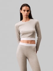 Calvin Klein Grey Long Sleeved Cropped Crew Neck T-Shirt - Image 1 of 4