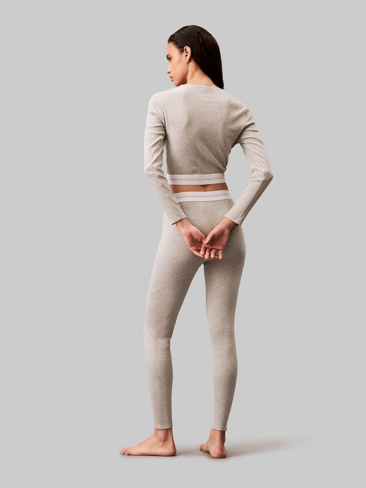 Calvin Klein Grey Long Sleeved Cropped Crew Neck T-Shirt - Image 2 of 4