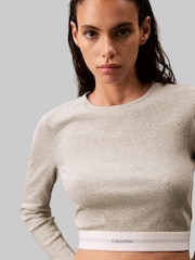 Calvin Klein Grey Long Sleeved Cropped Crew Neck T-Shirt - Image 3 of 4