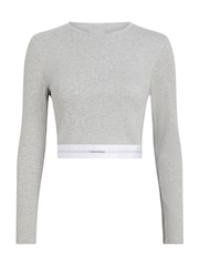 Calvin Klein Grey Long Sleeved Cropped Crew Neck T-Shirt - Image 4 of 4