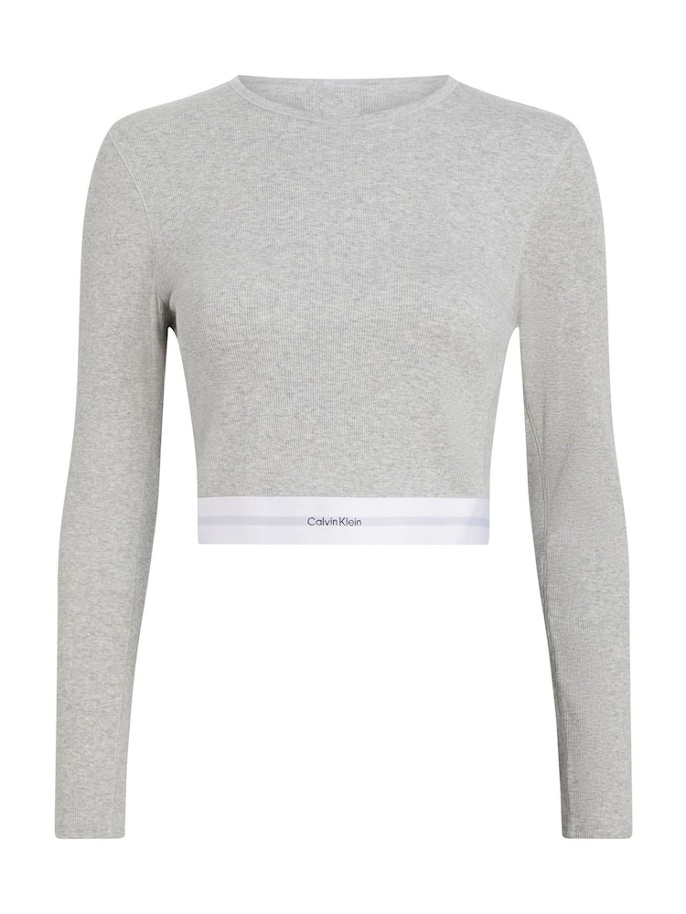 Calvin Klein Grey Long Sleeved Cropped Crew Neck T-Shirt - Image 4 of 4