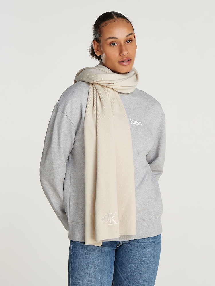 Calvin Klein Natural Monogram Embroidered Scarf - Image 2 of 6